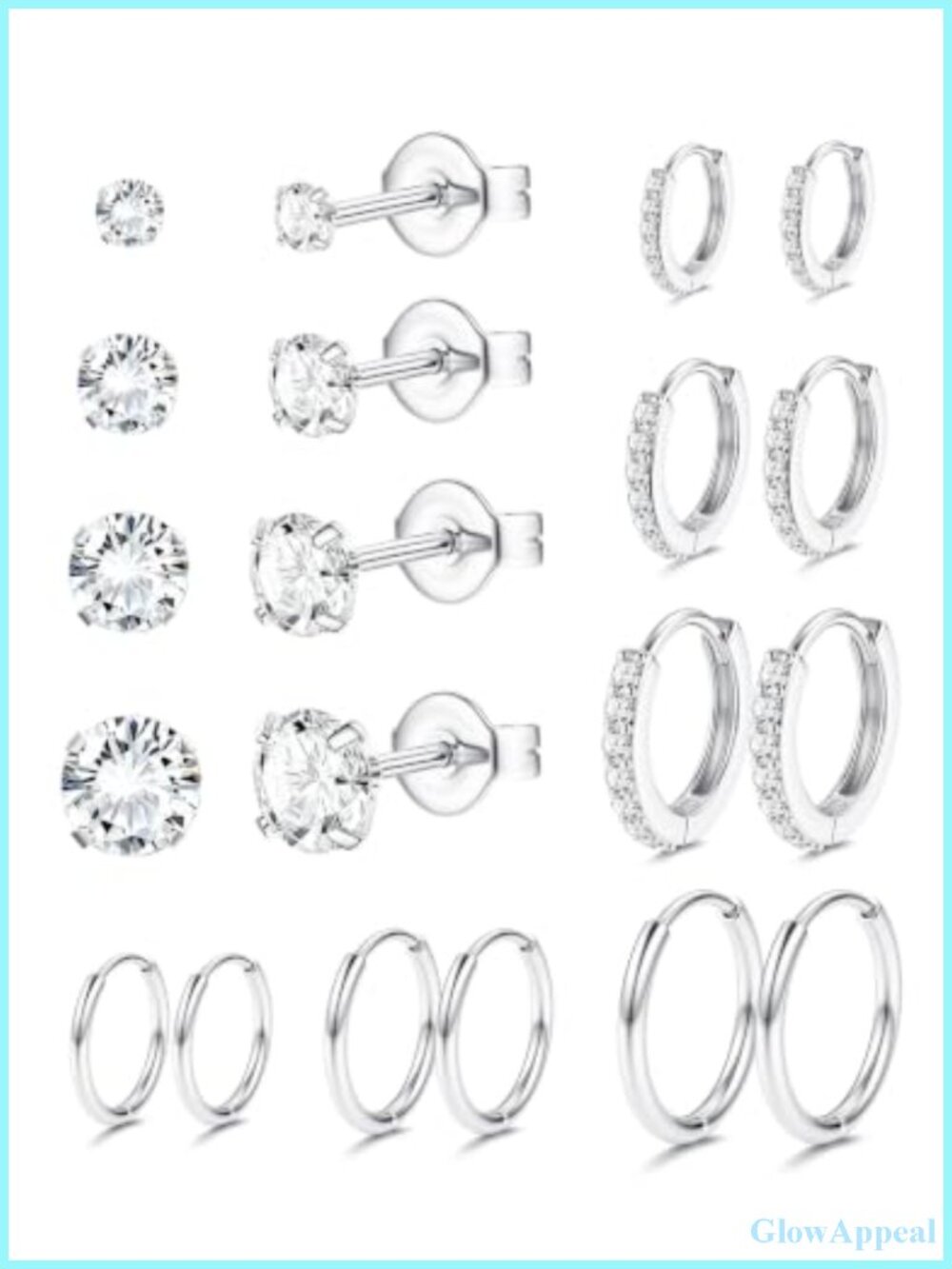 Hypoallergenic Surgical Steel Silver Earrings for Sensitive Ears Set of 10